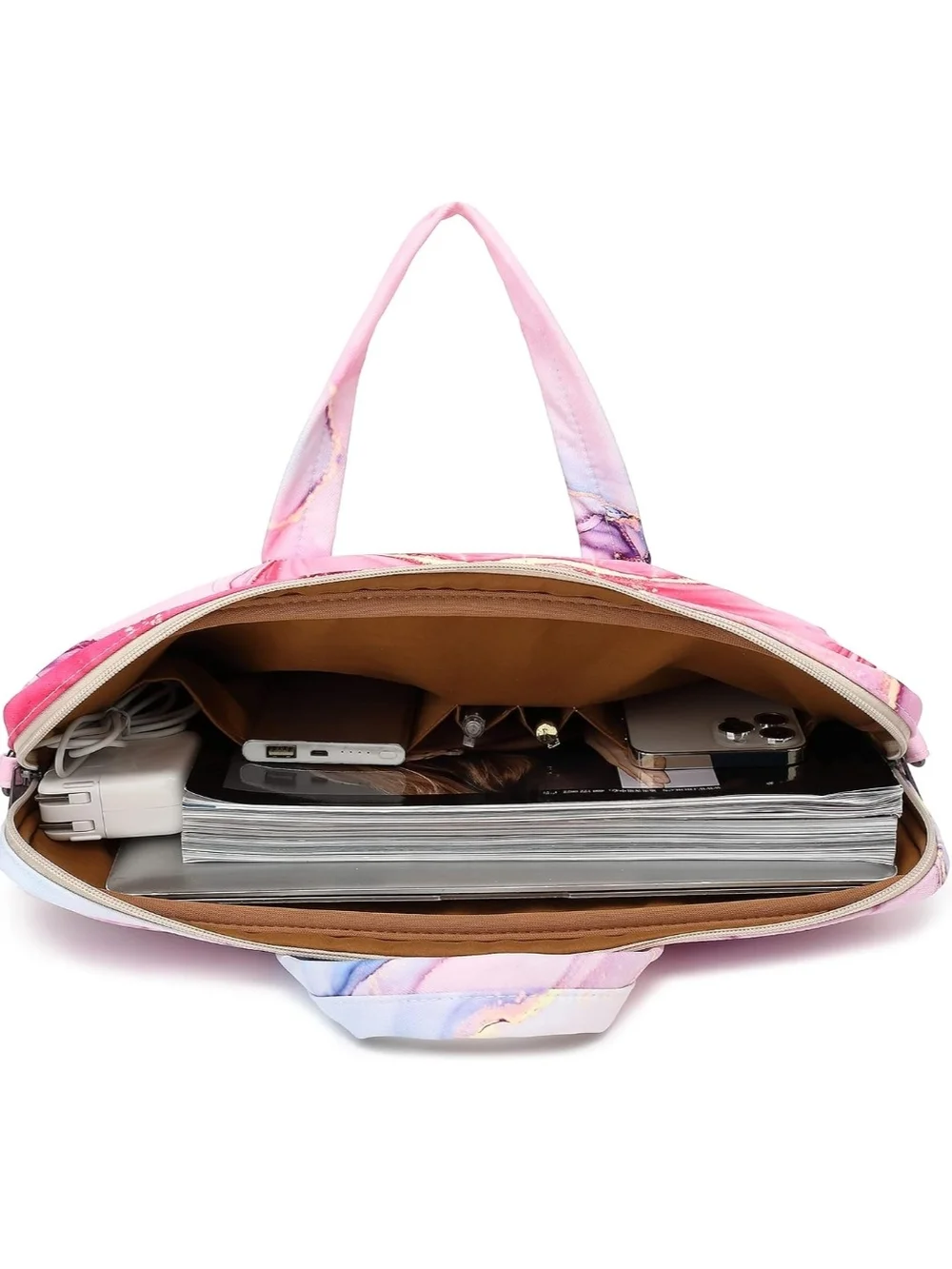 Pink Marble Travel Tote Bag with Removable Strap